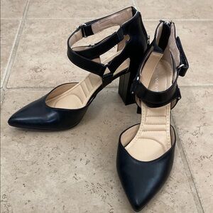 Black Pointed Toe Heels with Ankle Straps